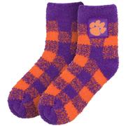 Clemson ZooZatz Buffalo Check Fuzzy Socks